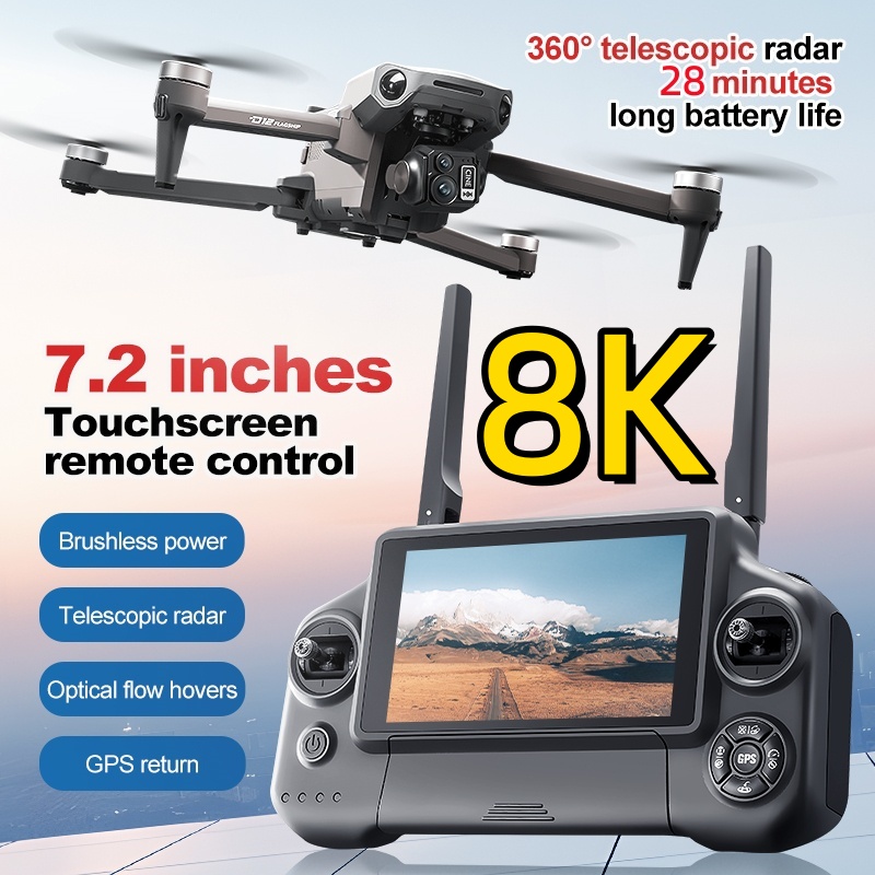 Drone Controller Screen - โดรนควอดคอปเตอร์ 8K 3 แกนกันสั่น พร้อมจอสัมผัส 7.2