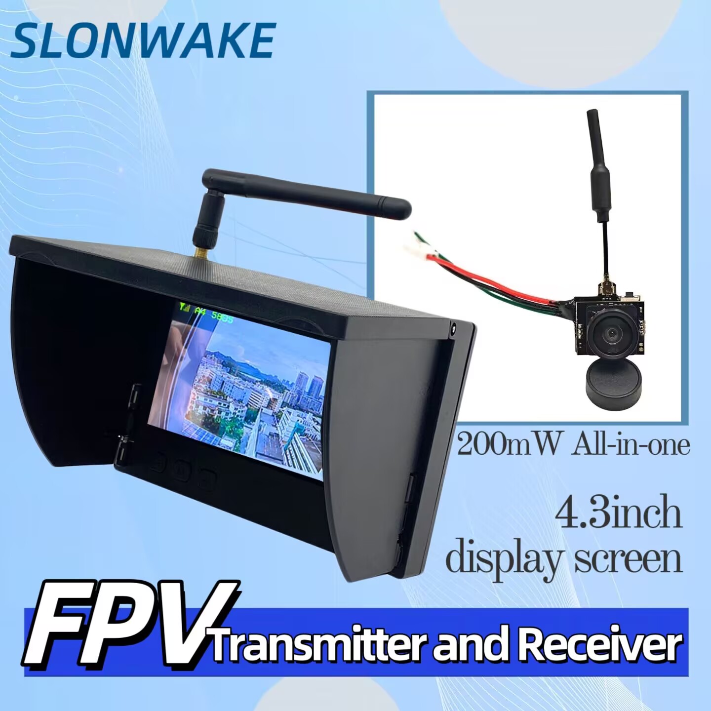 Drone Controller Screen - กล้องส่งสัญญาณวิดีโอแบบอนาล็อก SLONWAKE 5.8G 200mW ออลอินวัน พร้อมหน้าจอแสดงผล