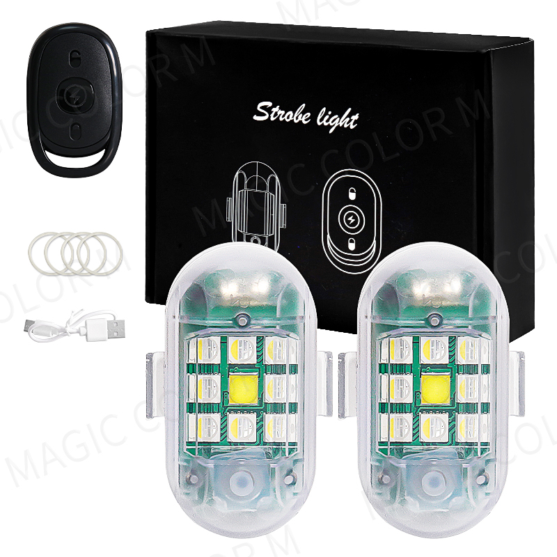 Drone Strobe Light - 2pcs ไร้สาย LED ไฟแฟลชรถยนต์รีโมทคอนโทรลไฟเตือนแฟลชตัวบ่งชี้ Anti-collision สำหรับรถยนต์